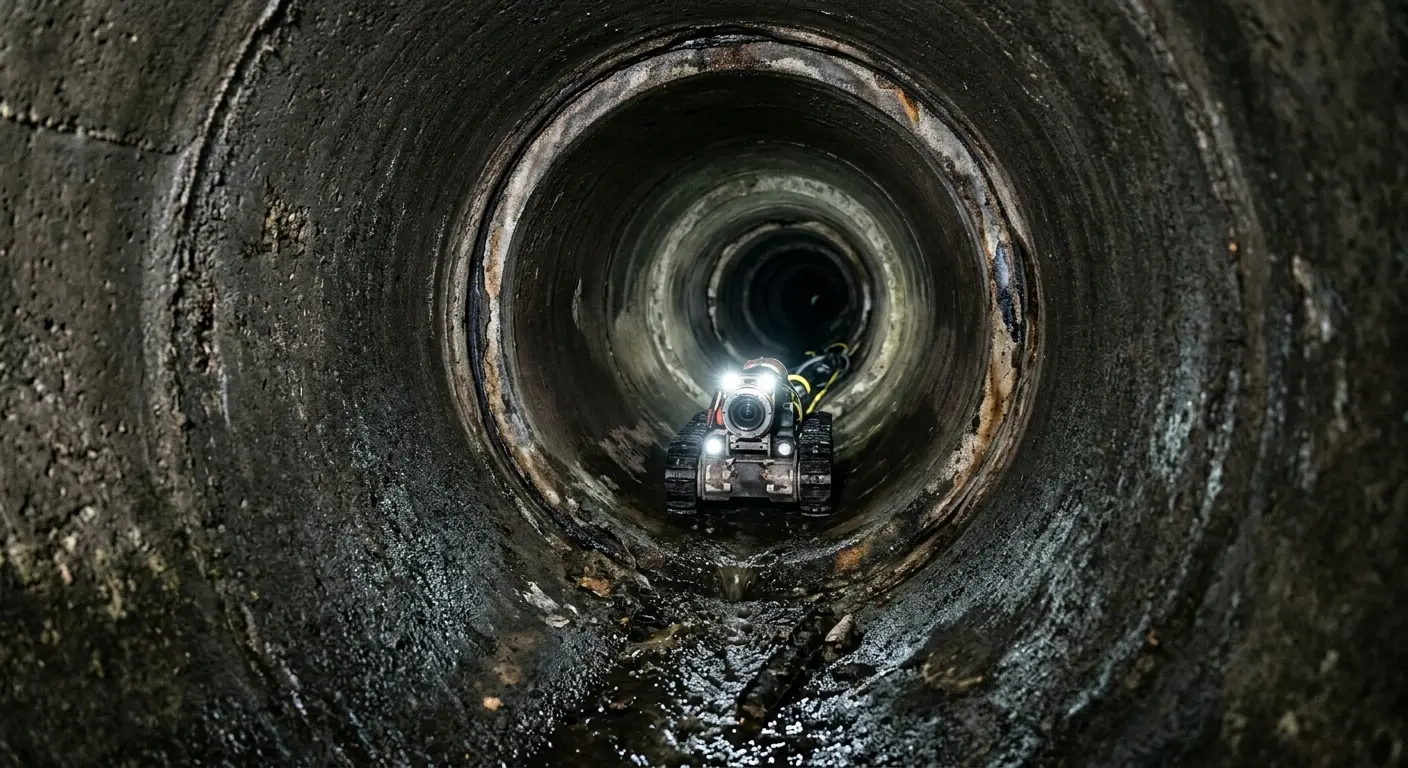 Robotic sewer camera inspecting pipe interior for Sewer Line Cleaning in El Sobrante
